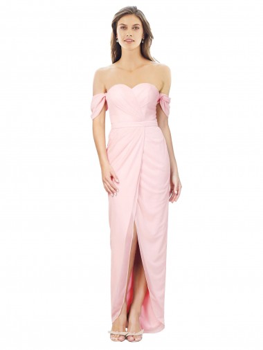 Discount High Low Off the Shoulder Strapless Ruched Chiffon Bridesmaid Dress