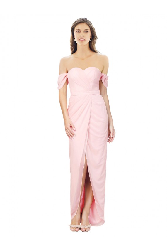 Discount High Low Off the Shoulder Strapless Ruched Chiffon Bridesmaid Dress