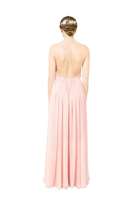 Discount Halter Neck Chiffon Bridesmaid Dress with Double Ruffle Front