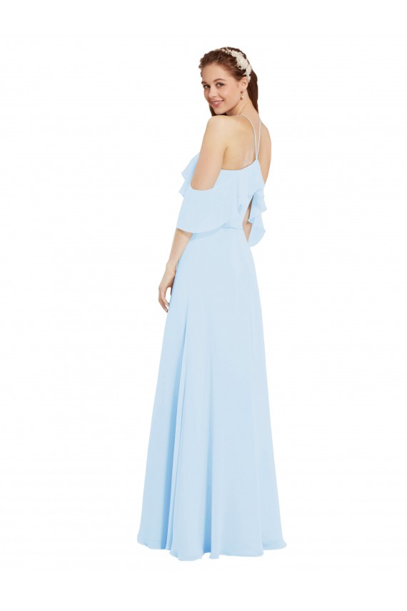 Discount Chiffon Halter Neck Bridesmaids Dress with Flounced Neckline