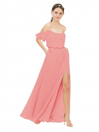 Discount Draped Off the Shoulder Sleeves Chiffon Bridesmaid Dress