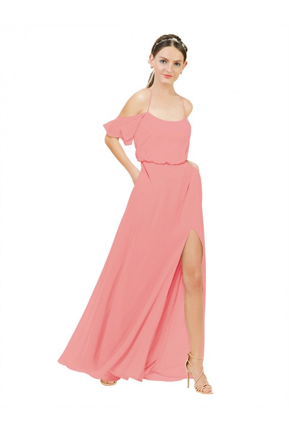 Discount Draped Off the Shoulder Sleeves Chiffon Bridesmaid Dress