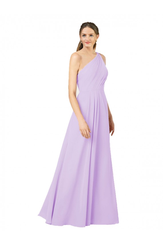 Discount Grecian Inspired Simple One Shoulder Chiffon Formal Bridesmaid Dress with Ruching