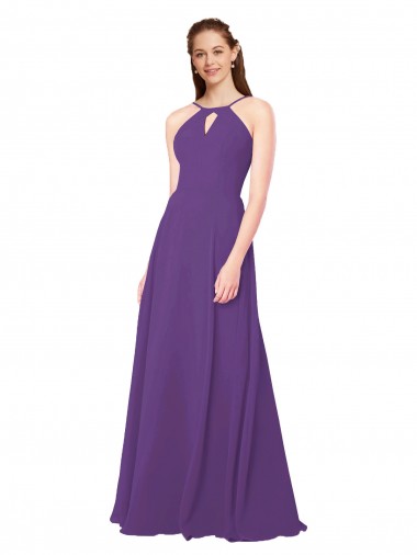 Discount High Halter Chiffon Bridesmaid Dress with Keyhole