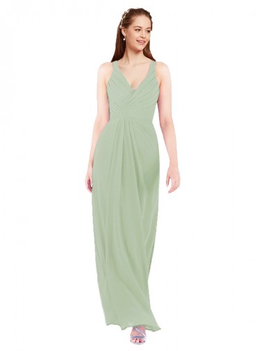 Discount Feminine Chiffon Bridesmaid Dress with Ruching and V-Neckline