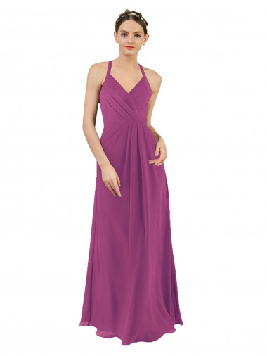Discount Sassy Chiffon Bridesmaid Dress with Halter Neckline