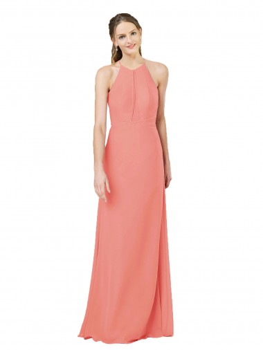 Discount Modern Long Chiffon Bridesmaid Dress with Keyhole Back