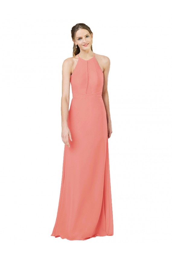 Discount Modern Long Chiffon Bridesmaid Dress with Keyhole Back