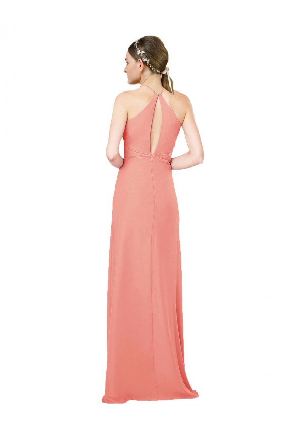 Discount Modern Long Chiffon Bridesmaid Dress with Keyhole Back