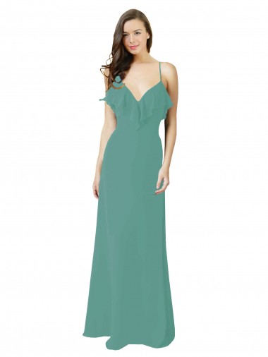 Discount Full Length Chiffon Bridesmaid Dress with Ruffled V-Neckline