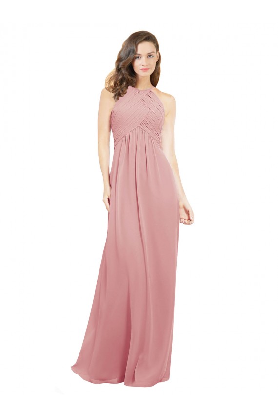 Discount Chiffon Bridesmaids Dress with Draped Bodice and Keyhole Back