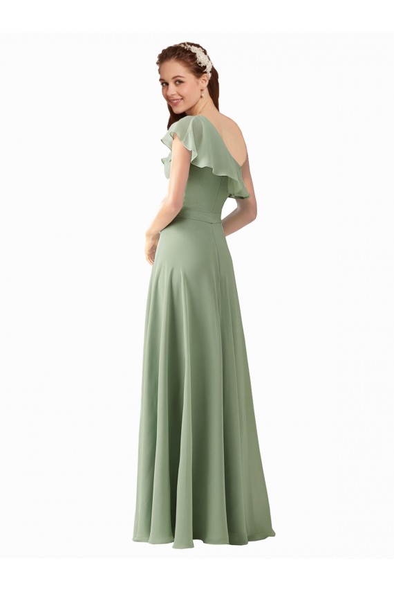 Discount Chiffon Bridesmaids Dress with Ruffles Flutter Sleeves