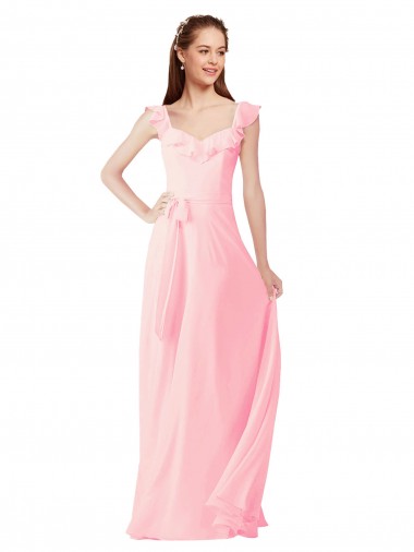 Discount Chiffon Bridesmaids Dress with Ruffle Neckline