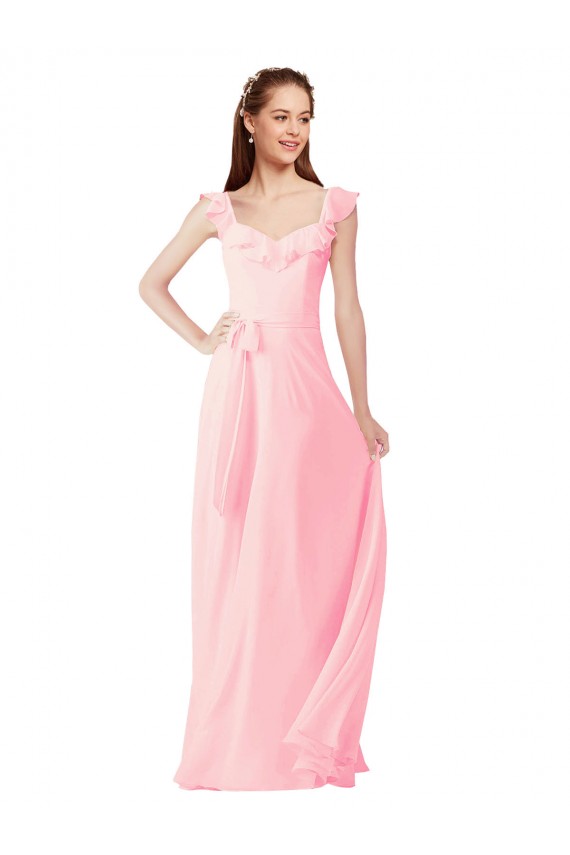 Discount Chiffon Bridesmaids Dress with Ruffle Neckline