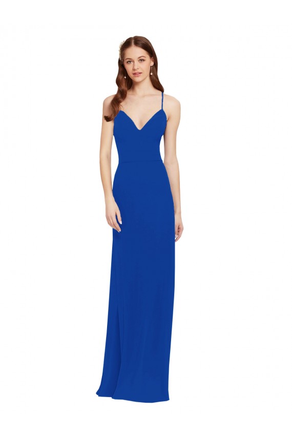 Discount Chiffon Bridesmaid Dress with Deep V-Neck and Spaghetti Straps