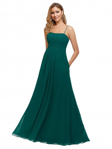 Discount Chiffon Bridesmaid Dress with Pleated Bodice and Straps