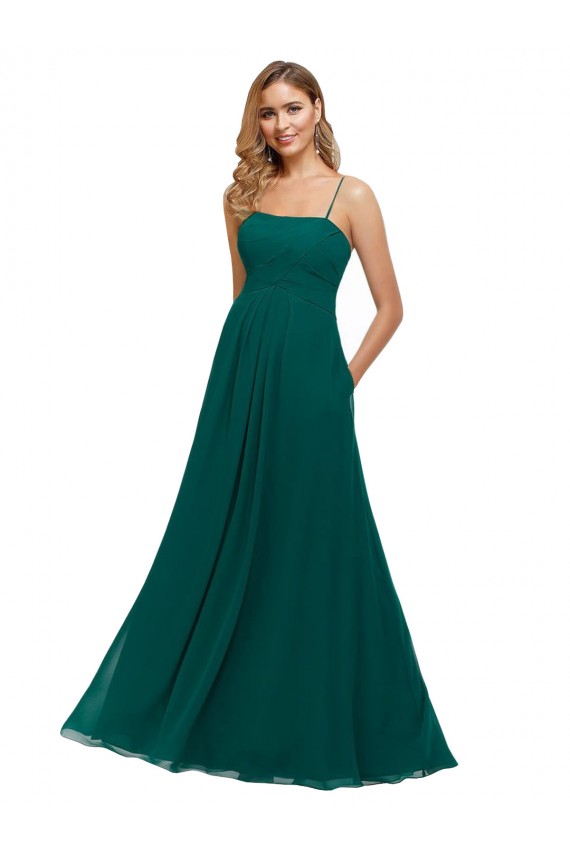 Discount Chiffon Bridesmaid Dress with Pleated Bodice and Straps