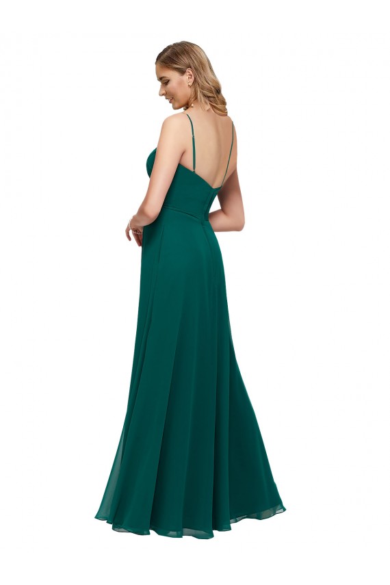 Discount Chiffon Bridesmaid Dress with Pleated Bodice and Straps