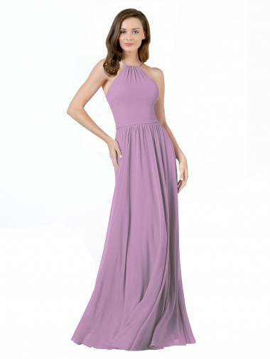 Discount High Halter Chiffon Bridesmaid Dress with Ruffle Details Back