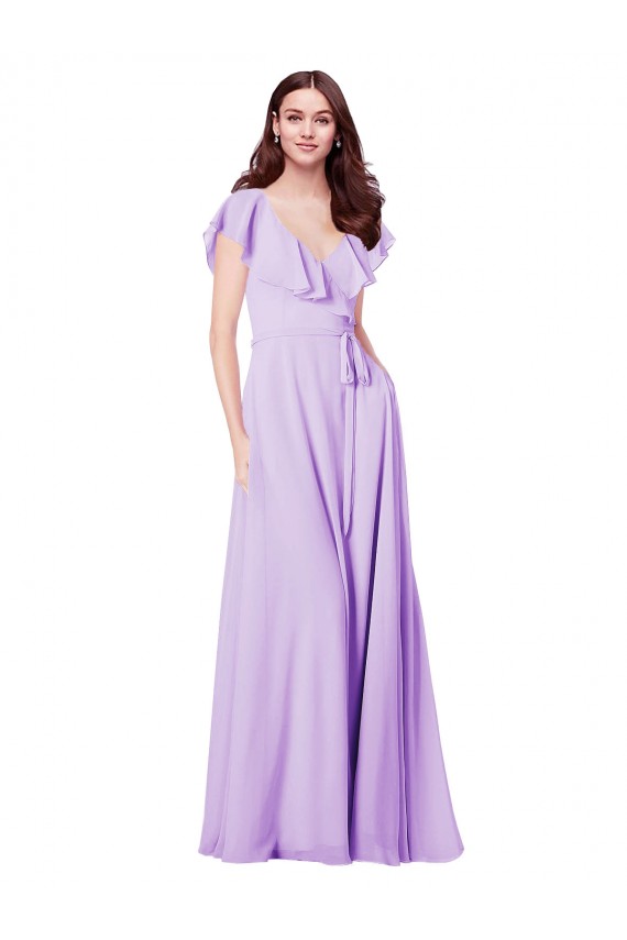 Discount Flutter Sleeves V-Neck Chiffon Bridesmaid Dress