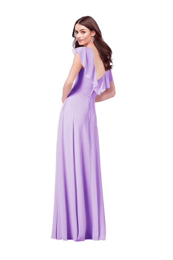 Discount Flutter Sleeves V-Neck Chiffon Bridesmaid Dress