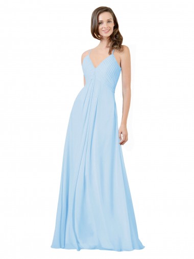 Discount Long V-Neck Chiffon Bridesmaid Dress with Keyhole Back