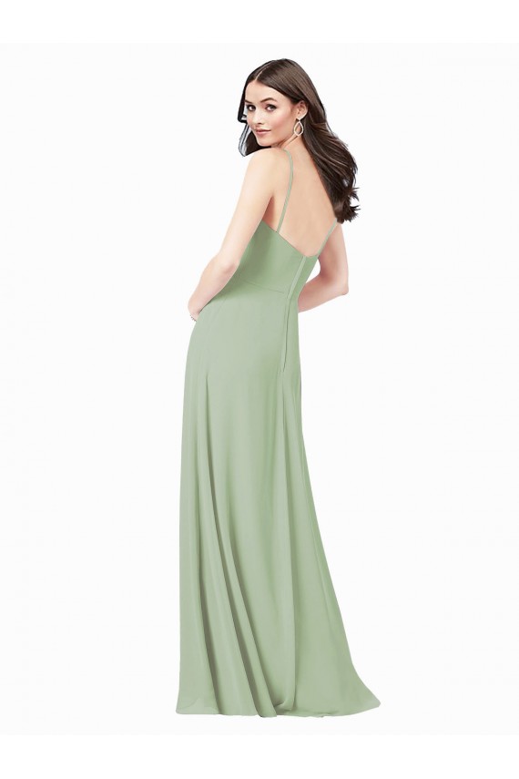 Discount Floor Length Long Chiffon Bridesmaid Dress with Side Slit