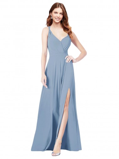 Discount Surplice Bodice A-Line Long Chiffon Bridesmaid Dress