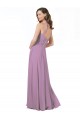 Discount Floral Detailed Chiffon Bridesmaid Dress with Keyhole Back