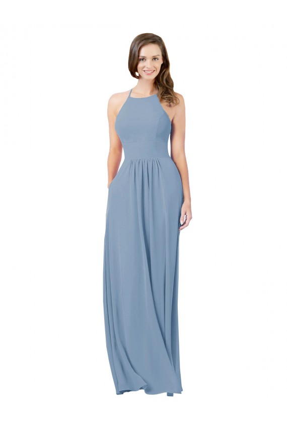 Discount Chiffon Bridesmaid Dress with High Halter Neckline