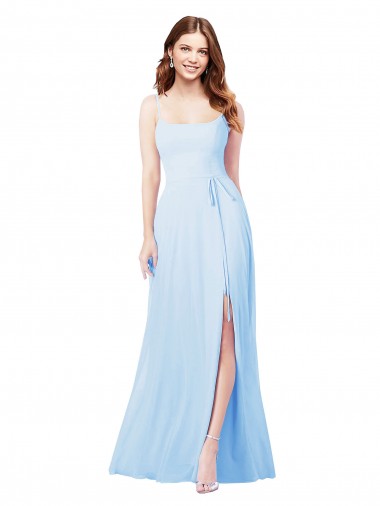 Discount Chiffon Bridesmaid Dress with Tie Sash and Side Slit