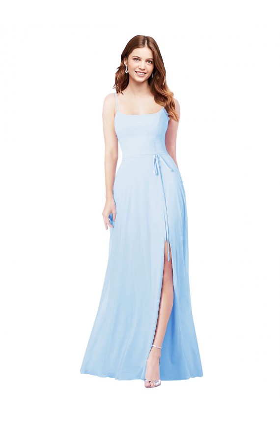 Discount Chiffon Bridesmaid Dress with Tie Sash and Side Slit