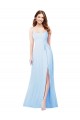 Discount Chiffon Bridesmaid Dress with Tie Sash and Side Slit