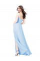 Discount Chiffon Bridesmaid Dress with Tie Sash and Side Slit