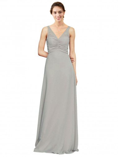 Discount V-Neck Chiffon Bridesmaid Dress with Illusion Gathered Bodice