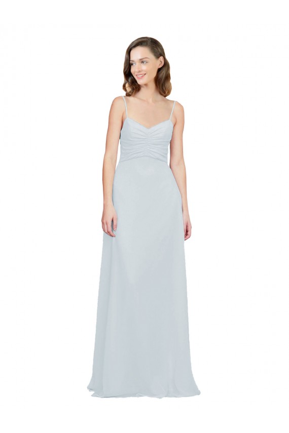 Discount Slim A-Line Chiffon Bridesmaid Dress with Spaghetti Strap Gathered Bodice