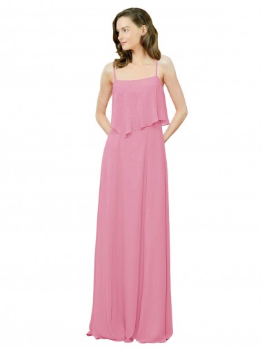 Discount Spaghetti Strap Chiffon Bridesmaids Dress with Ruffle Overlay