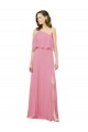 Discount Sleeved One Shoulder Chiffon Bridesmaids Dress with Draped Ruffle Overlay