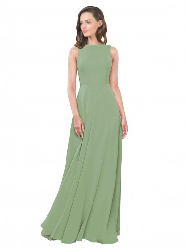 Discount High Neck Chiffon Bridesmaids Dress with Low Cowl Back
