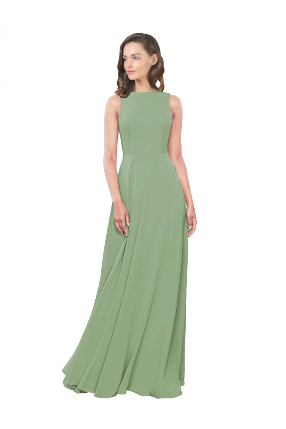 Discount High Neck Chiffon Bridesmaids Dress with Low Cowl Back