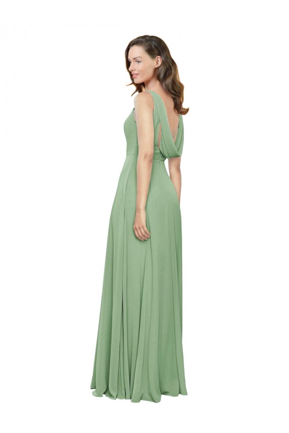 Discount High Neck Chiffon Bridesmaids Dress with Low Cowl Back