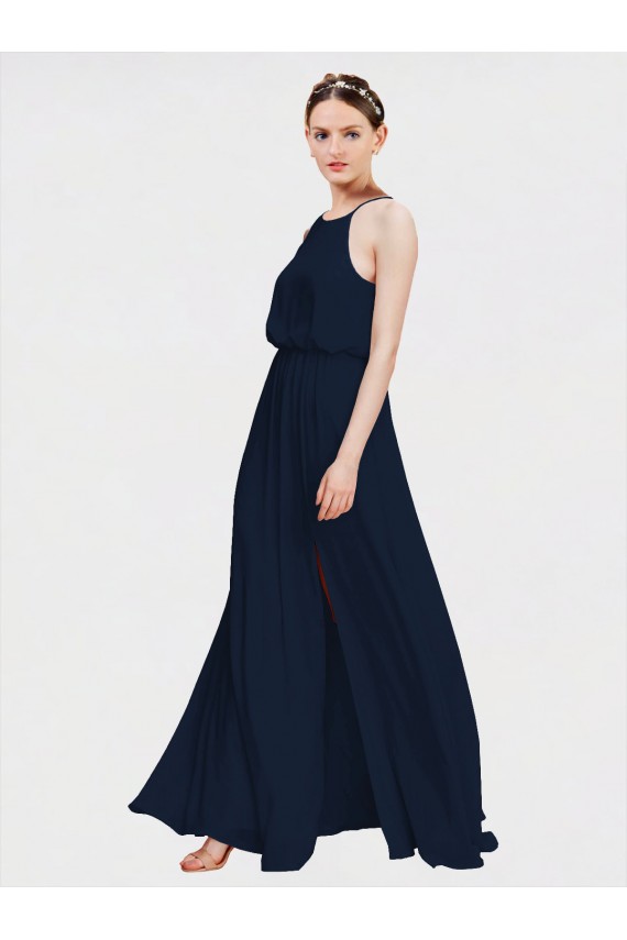Discount High Halter Chiffon Bridesmaid Dress with Side Slit