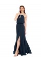 Discount Grecian Style Halter Chiffon Bridesmaid Dress with Keyhole and Slit