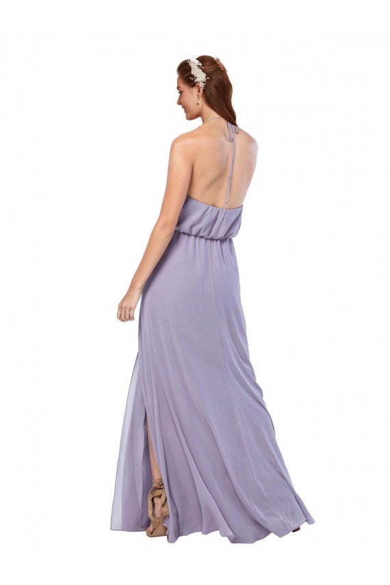 Discount Grecian Style Halter Chiffon Bridesmaid Dress with Keyhole and Slit