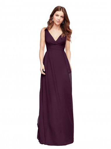 Discount Plunging V-Neckline Long Chiffon Bridesmaid Dress with Deep V-Back