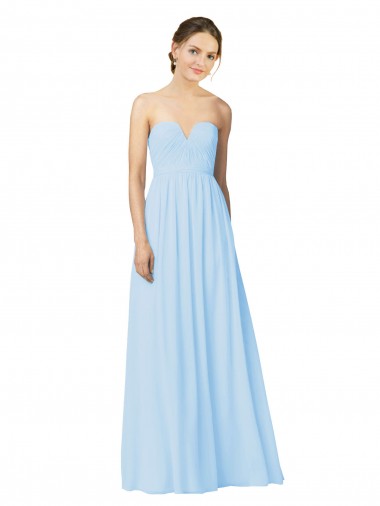 Discount Full Length Chiffon Bridesmaid Dress with Deep Sweetheat and Shirred Bodice