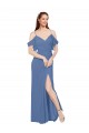Discount Mock-Wrap Off the Shoulder Long Chiffon Bridesmaid Dress with Side Slit