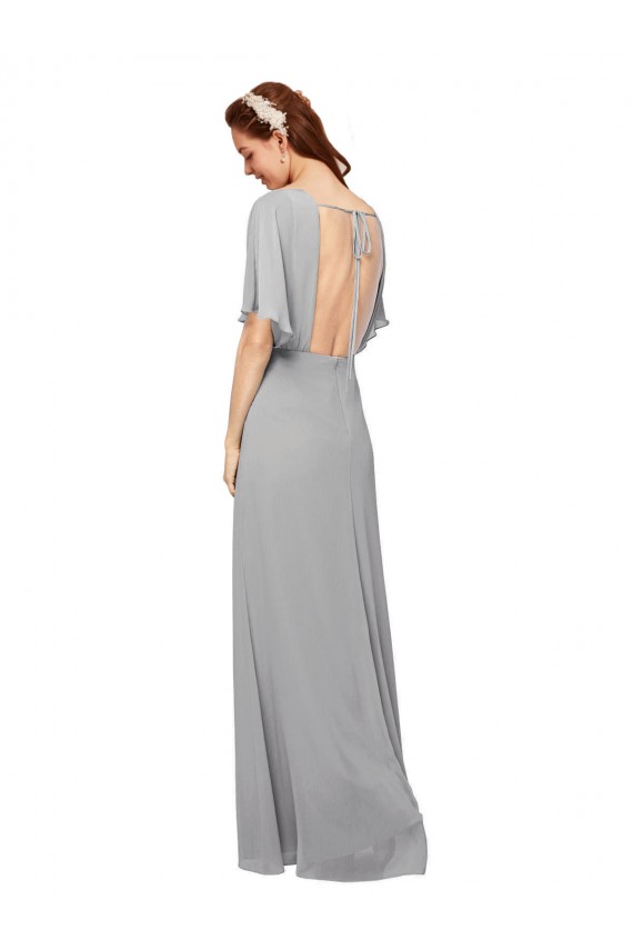 Discount V-Neck Long Chiffon Bridesmaid Dress with Dolman Sleeved Bodice and Slit