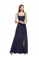 Discount Squre Necked Long Chiffon Bridesmaid Dress with Front Slit