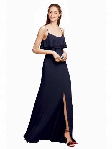 Discount Draped Long Chiffon Bridesmaid Dress with Straps and Layers